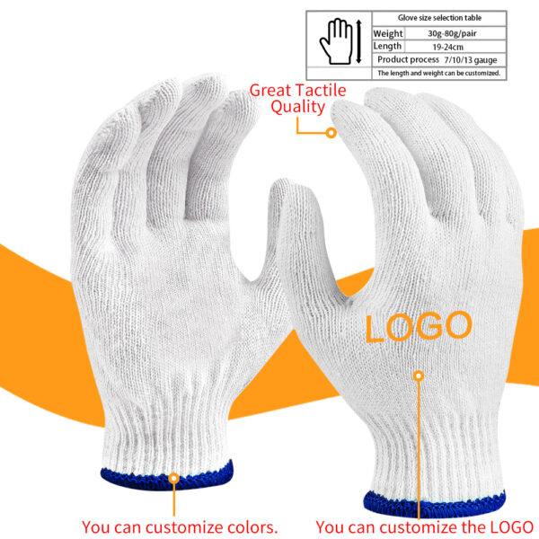 Protective Gloves Wholesale White Cotton Glove Construction Safety Gardening Work Gloves - 图片 2